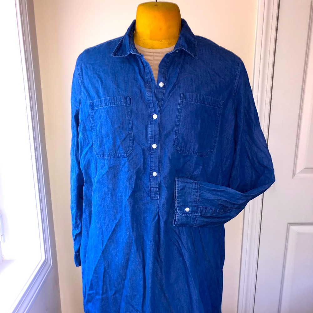 Blue denim shirtdress lg slv button placket/cuffs